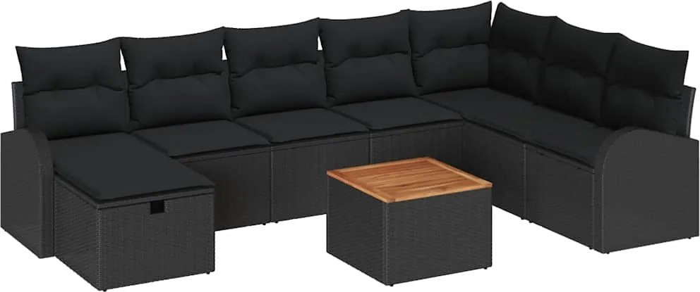 vidaXL Set de canapele pentru grădină cu pernă 9 pcs Negru poliratan