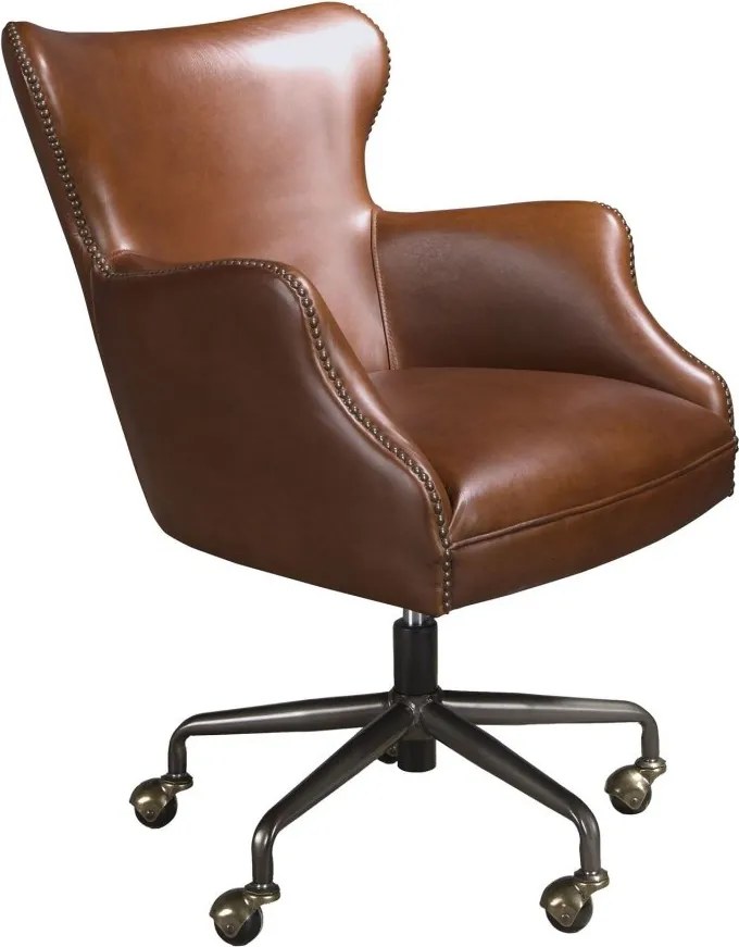 Scaun de birou pivotant design LUX, Piele Naturala, Dark brown