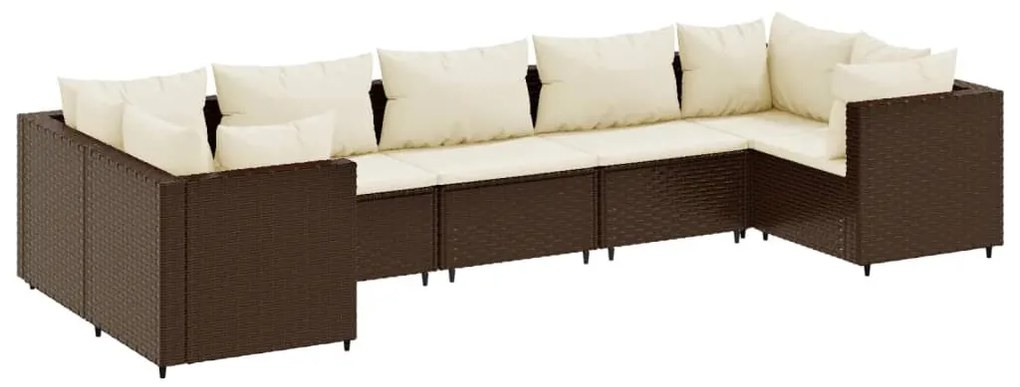 3308257 vidaXL Set mobilier de grădină cu perne, 7 piese, maro, poliratan