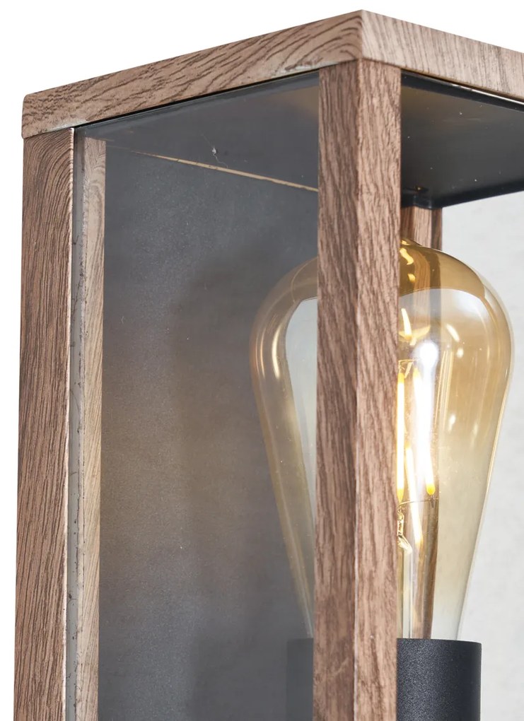 Lampă de perete industrială cu imprimeu de lemn 26 cm IP44 - Charlois