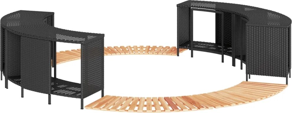 vidaXL Împrejmuire cadă cu hidromasaj, negru, poliratan / lemn acacia