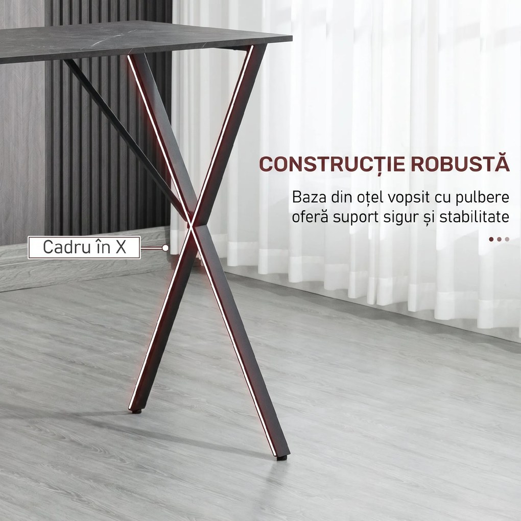 HOMCOM Masă de Bar Rectangulară pentru 4, Blat Efect de Marmură, Design Modern, 120x60x102 cm, Negru | Aosom Romania