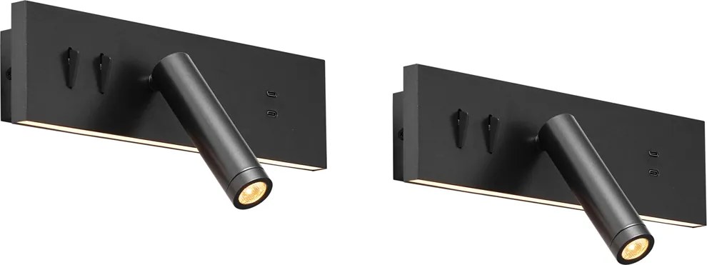 Set de 2 Aplice Moderne Negre Reglabile cu USB-C incl. LED - Modric