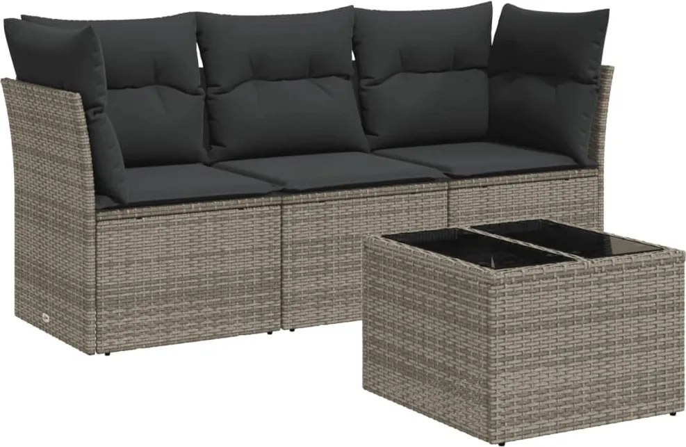 vidaXL Set canapea de grădină cu perne, 4 piese, gri, poliratan