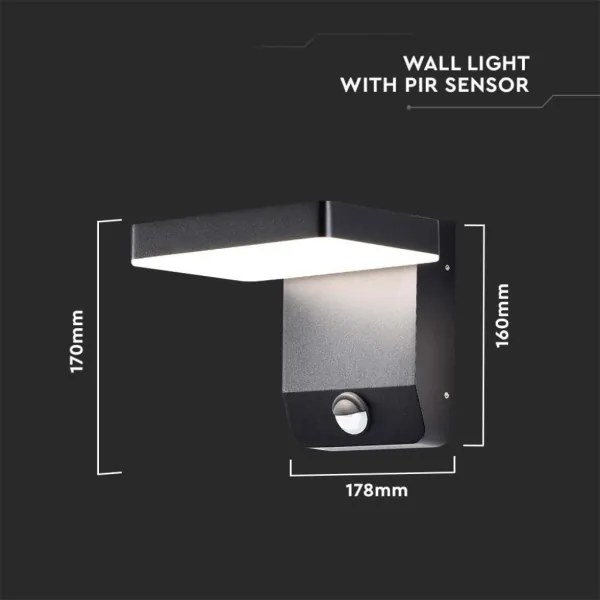 LED Aplica exterior cu senzor LED/17W/230V 4000K negru