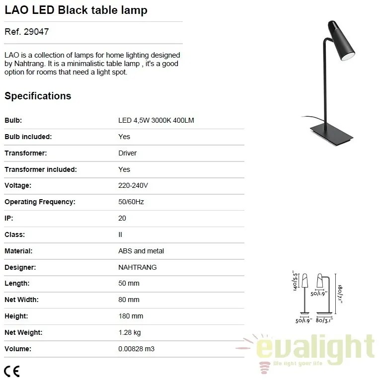 Veioza LED design modern minimalist LAO 29047 negru