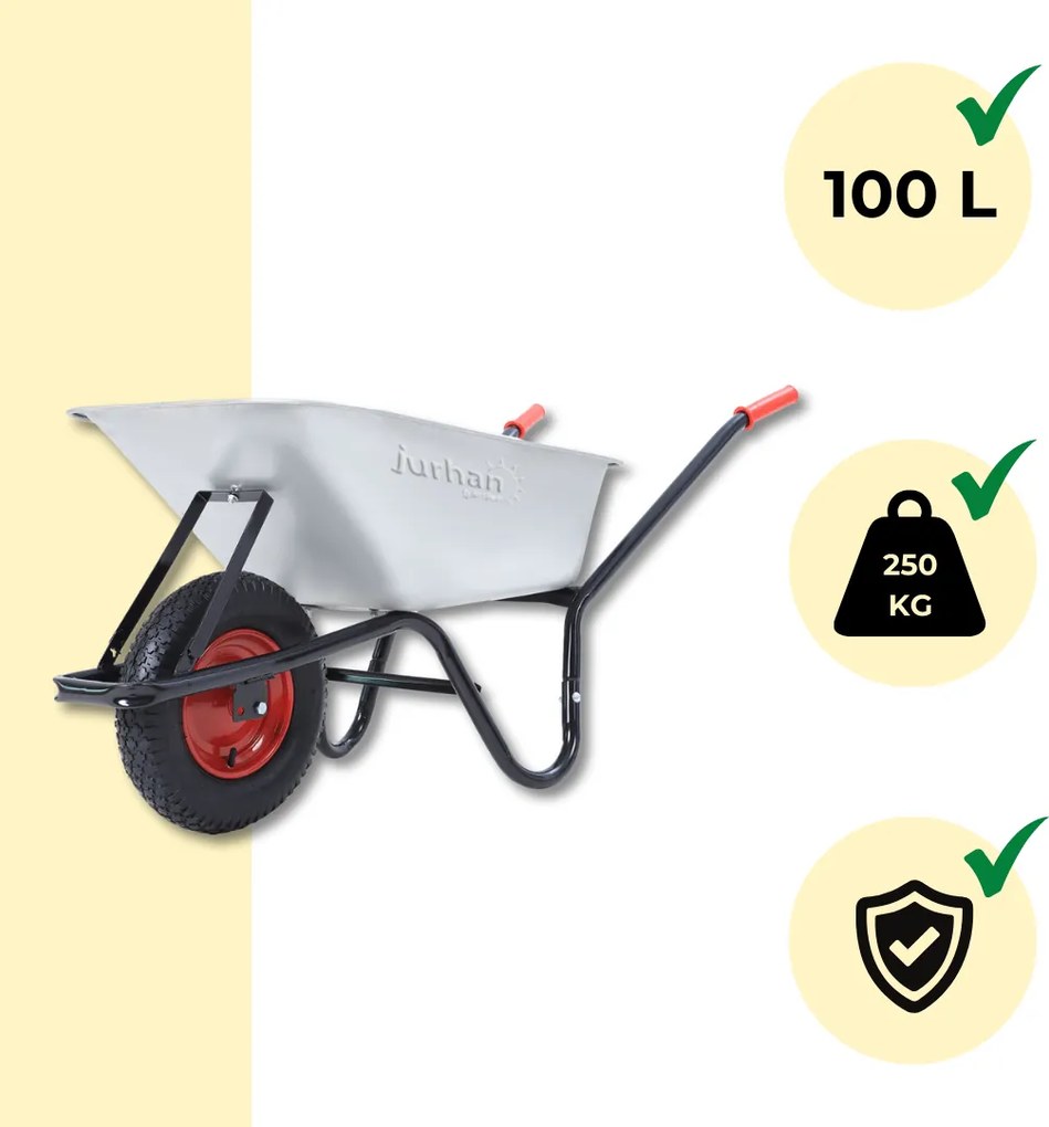 Roabă BARRY zincată, capacitate max. 100l/250kg, argintiu/negru Gardebruk