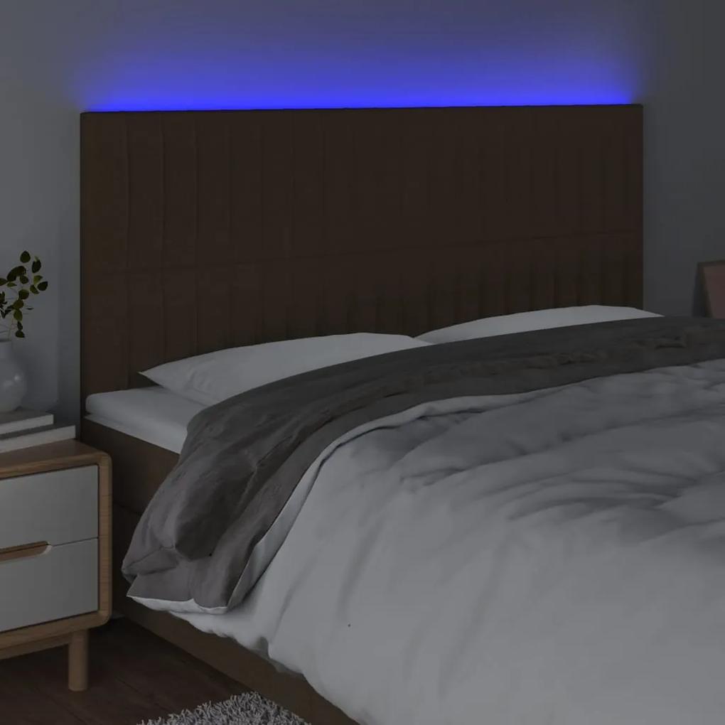 Tablie de pat cu LED, maro inchis, 200x5x118 128 cm, textil 1, Maro inchis, 200 x 5 x 118 128 cm