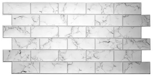 Panou decorativ, PVC, model marmura 3D, alb si negru, 96x48.5 cm