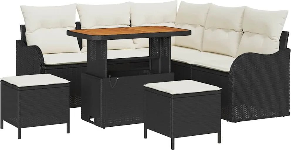 vidaXL Set de canapele pentru grădină cu pernă 8 pcs Negru și Crem