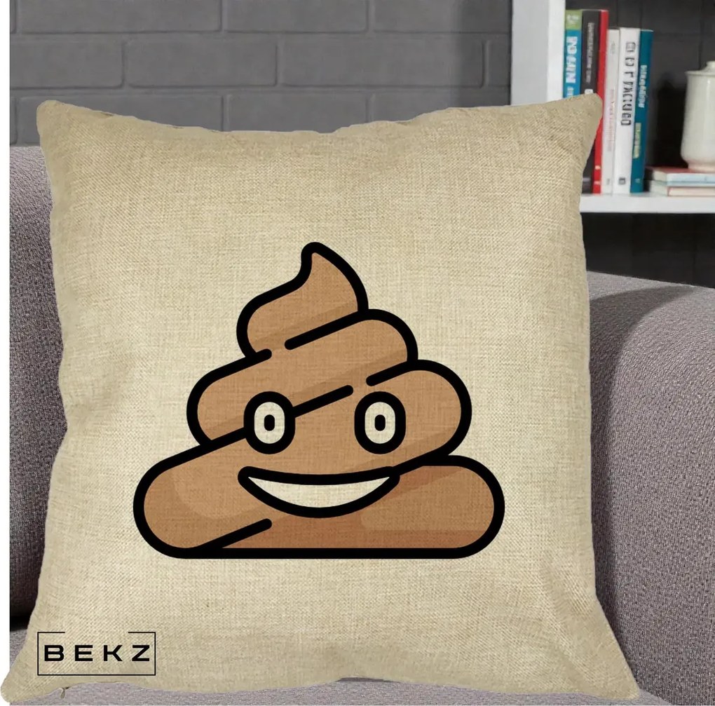 Perna Decorativa Emoji Poop Funny, 40x40 cm, Crem, Husa Detasabila, Perna Inclusa, BEKZ®