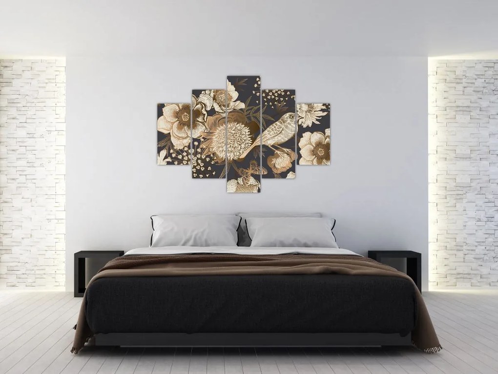Tablou - Flori aurii pe fundal întunecat (150x105 cm)
