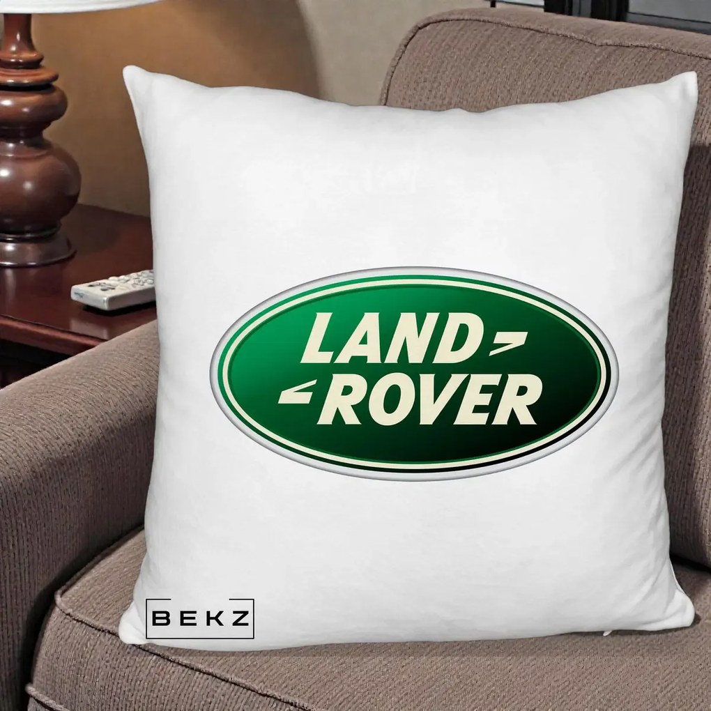 Perna Personalizata cu emblema Land Rover, 40x40 cm, Alb Pufos, Husa Detasabila, Perna Inclusa, BEKZ®
