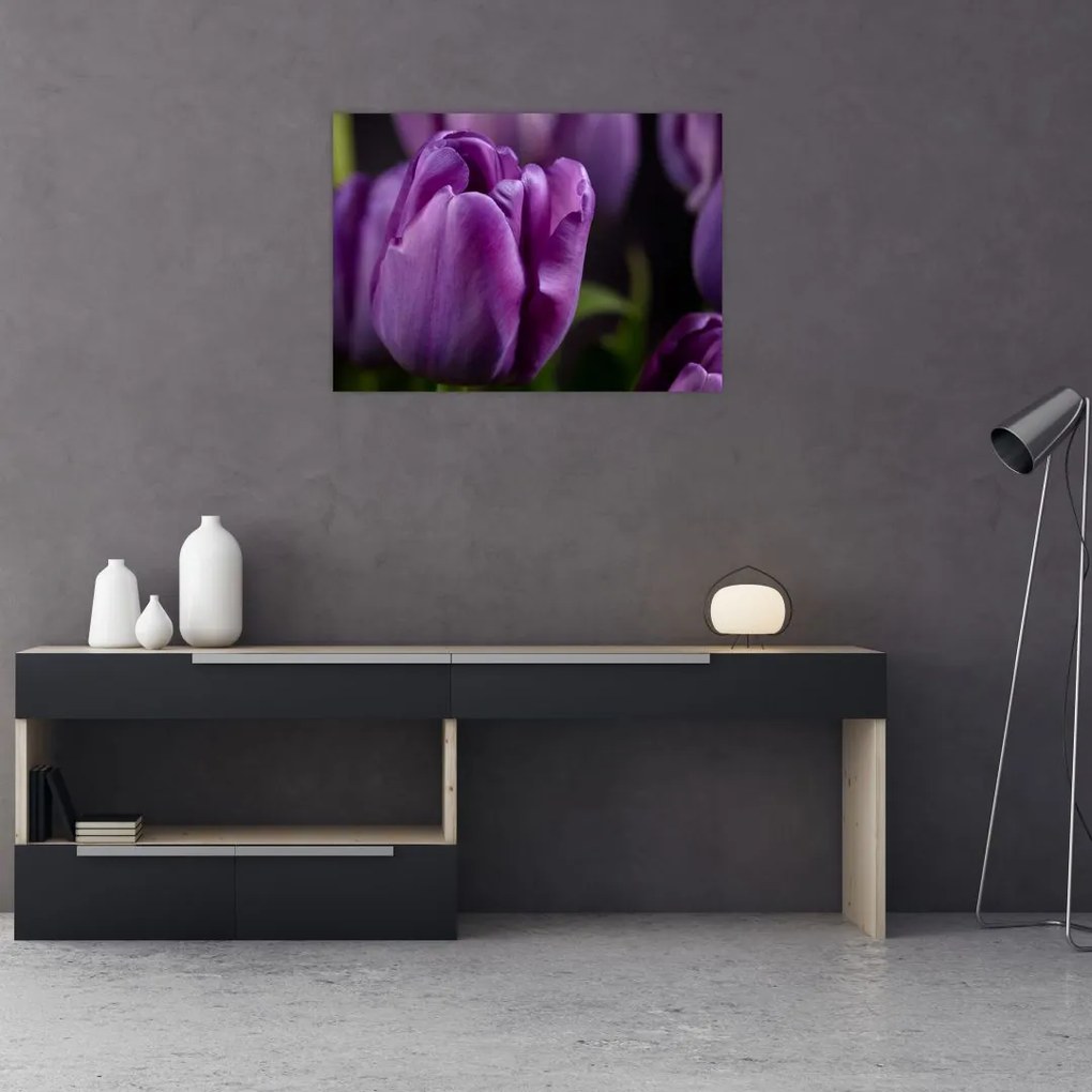 Tablou pe sticlă cu flori de lalele (70x50 cm)