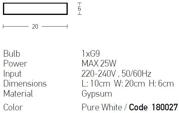 Aplica de perete cu lumina ambientala design modern Gypus alb 20cm