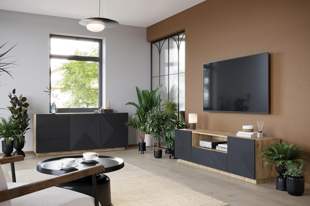 Comodă TV cu sertar Asha 167 cm - artisan / rivier stone mat