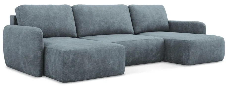 Colțar albastru prăfuit extensibil/cu spațiu de depozitare cu tapițerie din chenille (în formă de "U") Lilo – Makamii