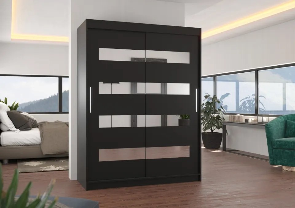 Dulap cu usi glisante si oglinda 150x200 cm, Baltic, ADRK Furniture (Culoare: Alb / Negru)
