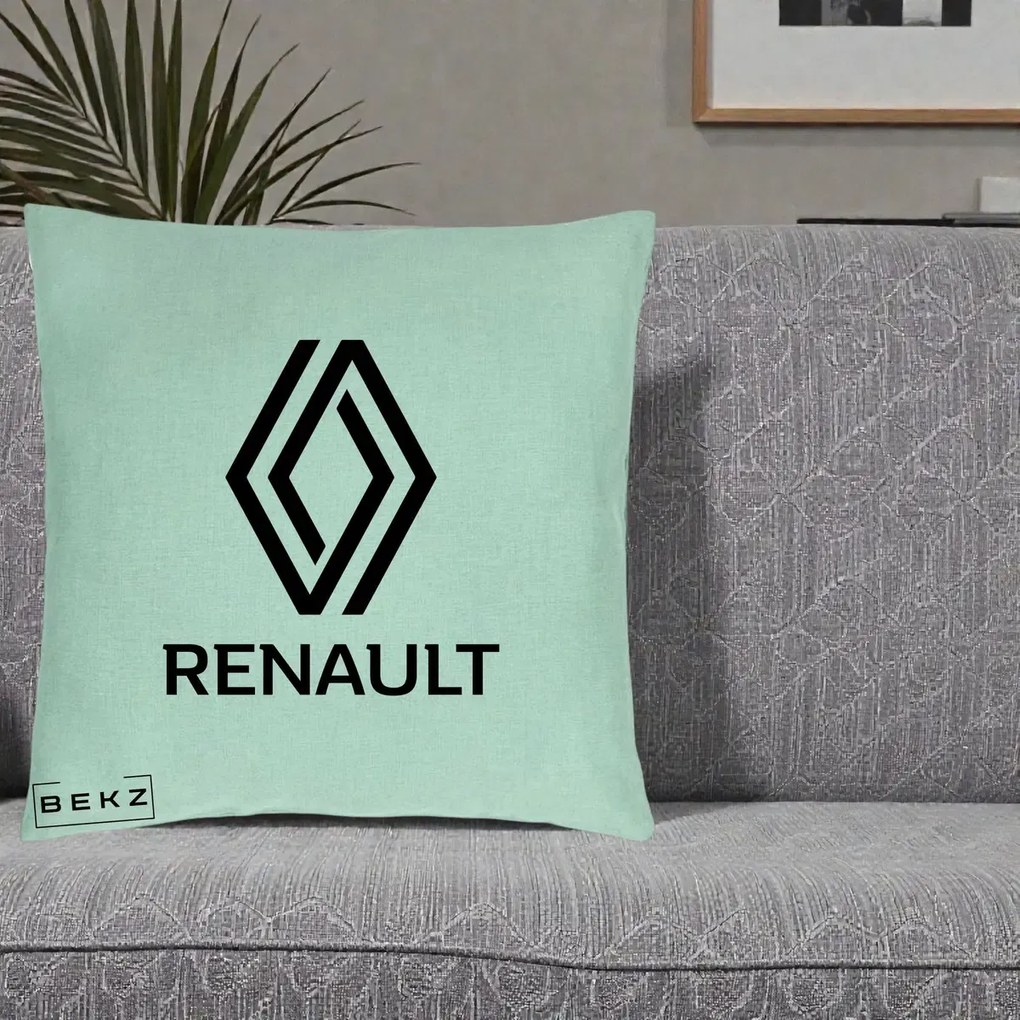 Perna Personalizata cu emblema Renault, 40x40 cm, Verde Menta, Husa Detasabila, Perna Inclusa, BEKZ®