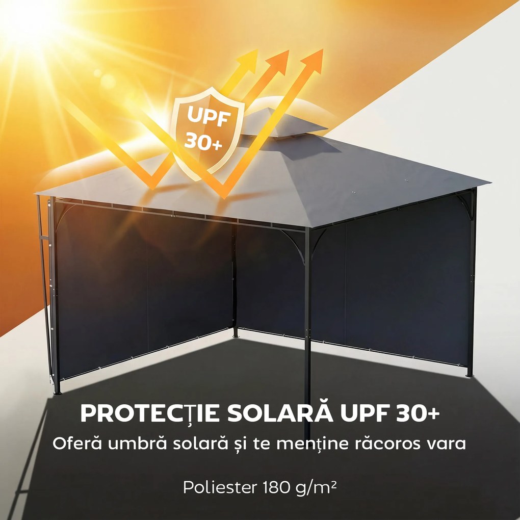 Outsunny Foișor de Grădină 3.2x3.2 m cu Acoperiș Extensibil, Foișor de Exterior cu Acoperiș Dublu Ventilat, Găuri de Drenaj, Cadru Metalic, pentru Grădină, Balcon, Petreceri, Terasă, UV30+, Gri Închis | Aosom Romania
