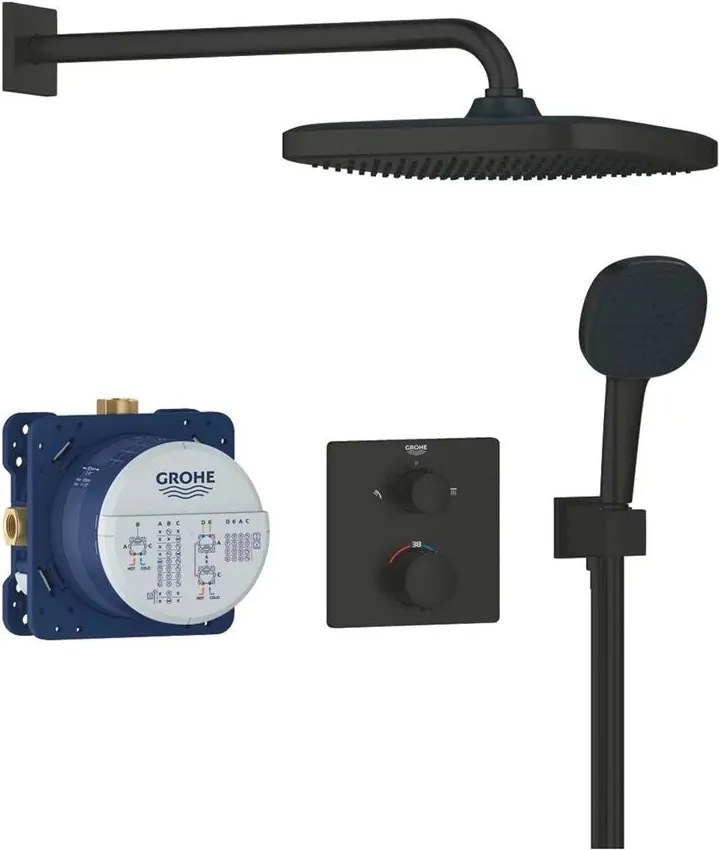 Sistem de dus incastrat Grohe Precision cu palarie patrata Vitalio Comfort 250 negru mat