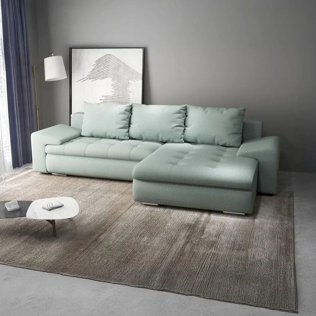 Colțar extensibil dumonde cu ladă de depozitare si sezut confortabil din spuma high-density, Leonardo Enjoy Mint 260x185 cm II