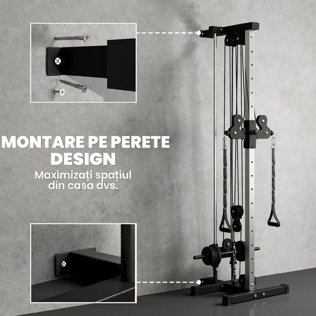 SPORTNOW Aparat Lat Machine Da Perete Con Scripete Regolabili, Încărcare Greutăți Reglabil | Aosom Romania