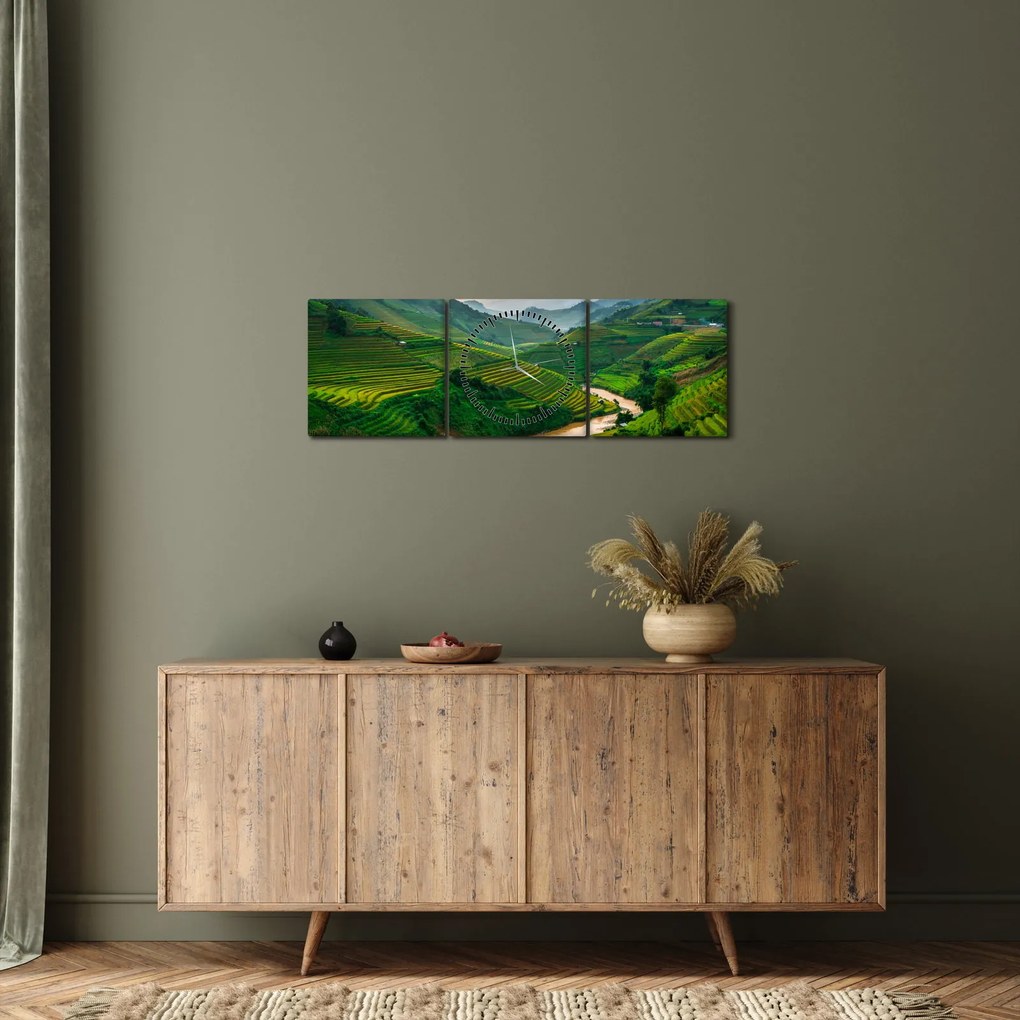 Tablou - Terase de orez II. (cu ceas) (90x30 cm)