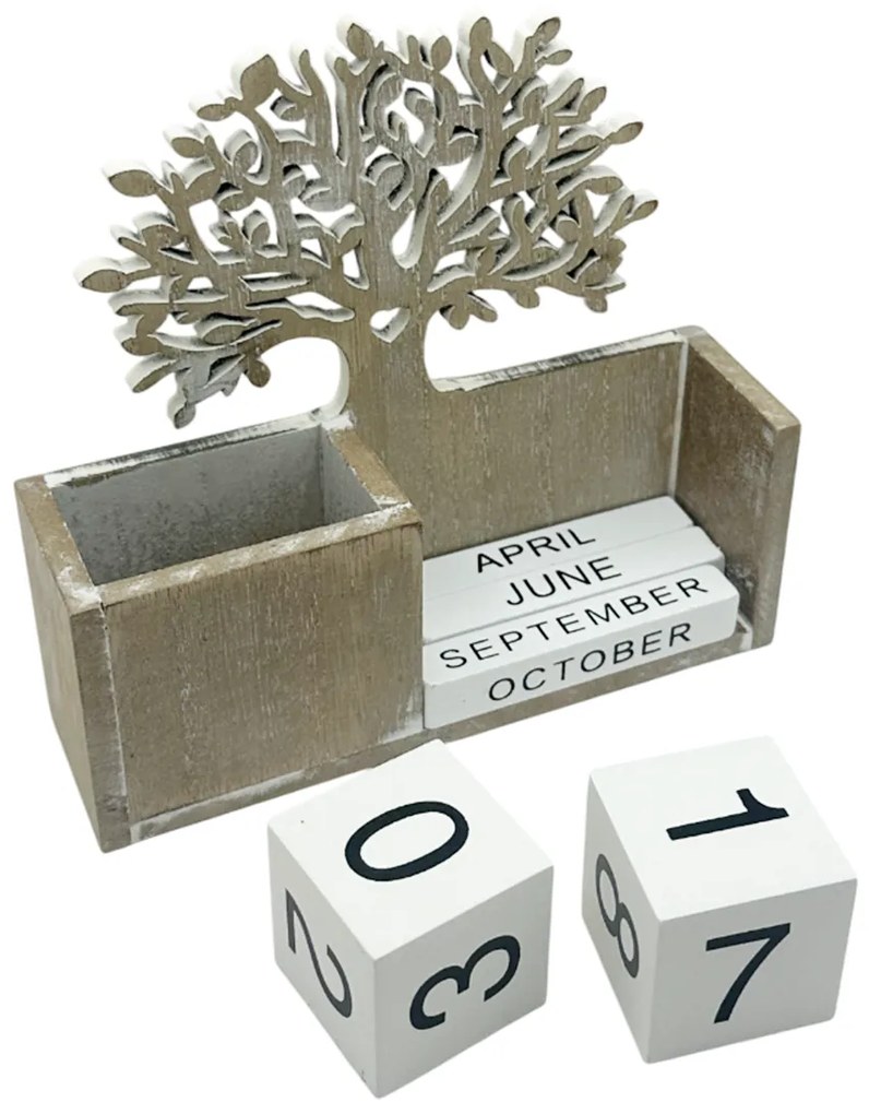 Calendar perpetuu TREE OF LIFE cu suport de pixuri, 15x15cm