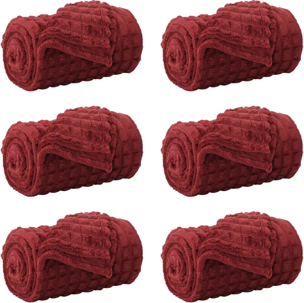 vidaXL Pături de aruncat 6 pcs Roșu Bordeaux 150 x 130 cm Molton