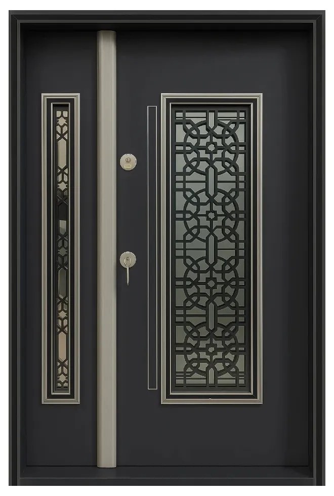 Usa metalica dubla de exterior cu izolatie si vizor Novo Doors NDS1001, Din compozit, 2 yale, Kit complet, Pentru case (Sens deschidere: Stanga)