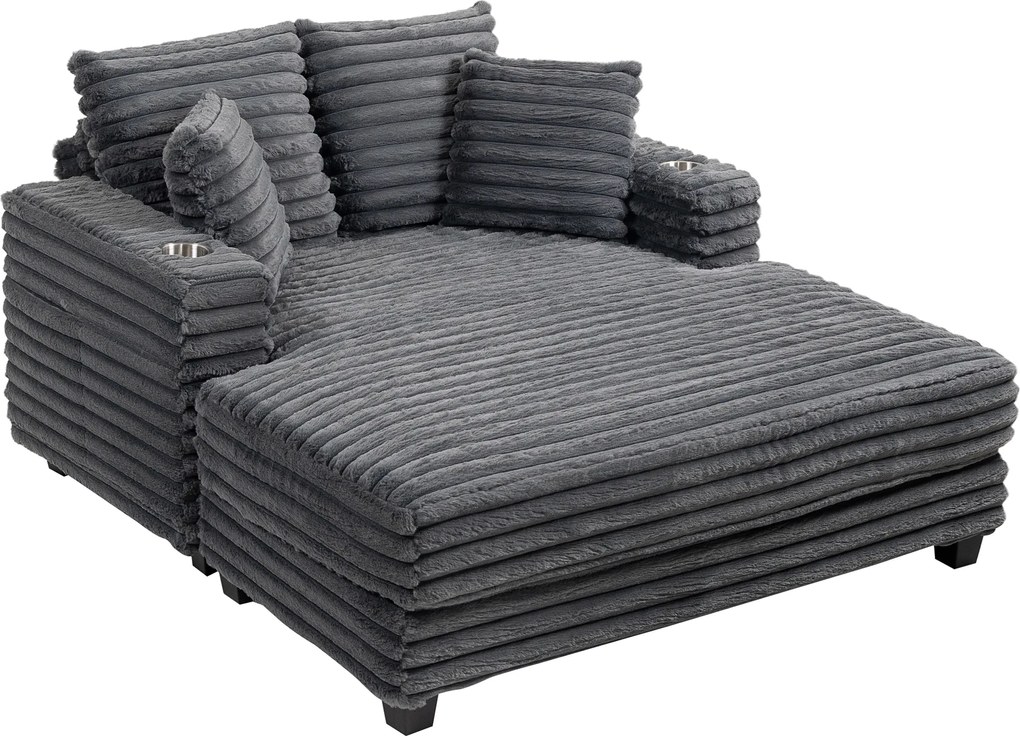 HOMCOM Chaiselongue 2 locuri canapea extensibilă mare 134 x 151 cm cu suport pentru pahare pentru living, gri | Aosom Romania