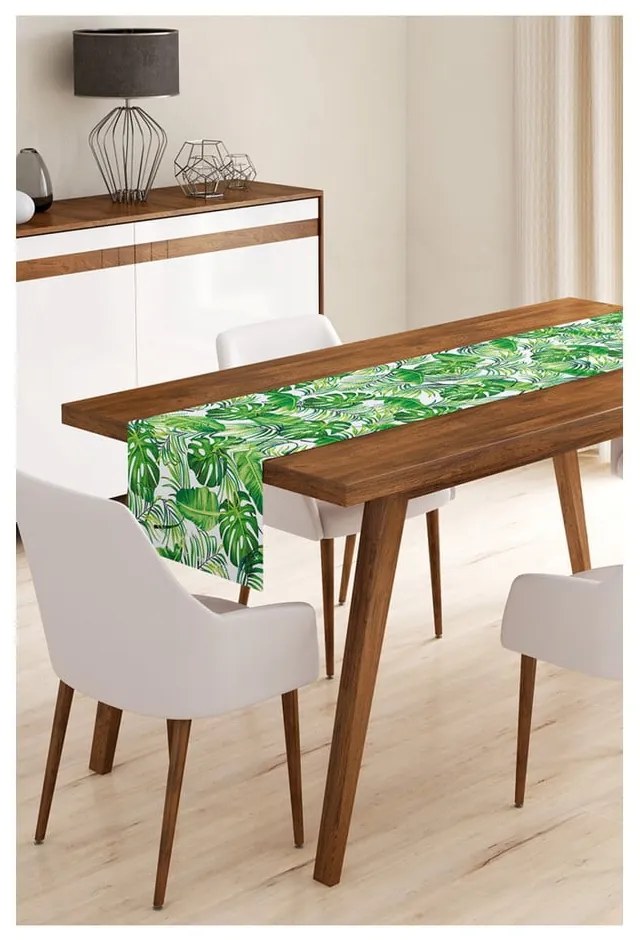 Napron din microfibră pentru masă Minimalist Cushion Covers Green Jungle Leaves, 45 x 140 cm