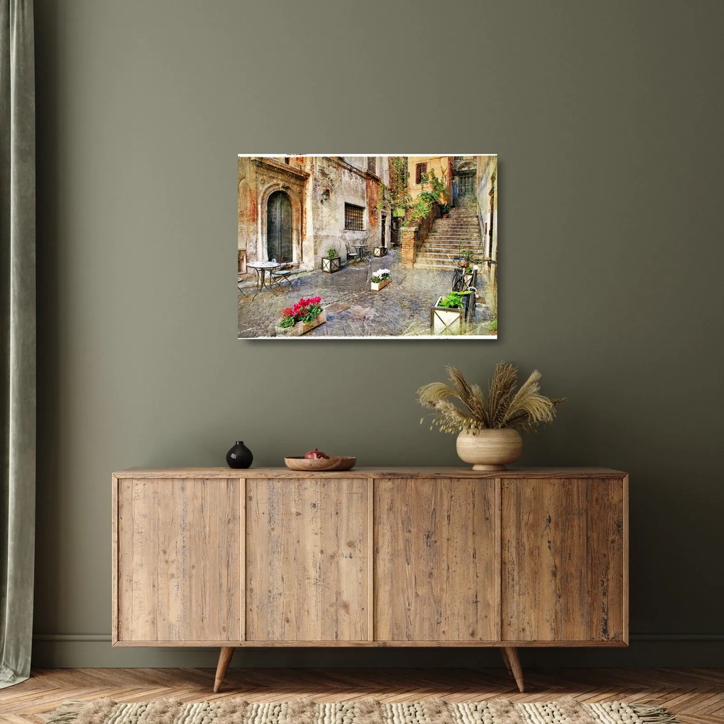 Tablou pe sticlă - Străzile vechi din Roma (70x50 cm)