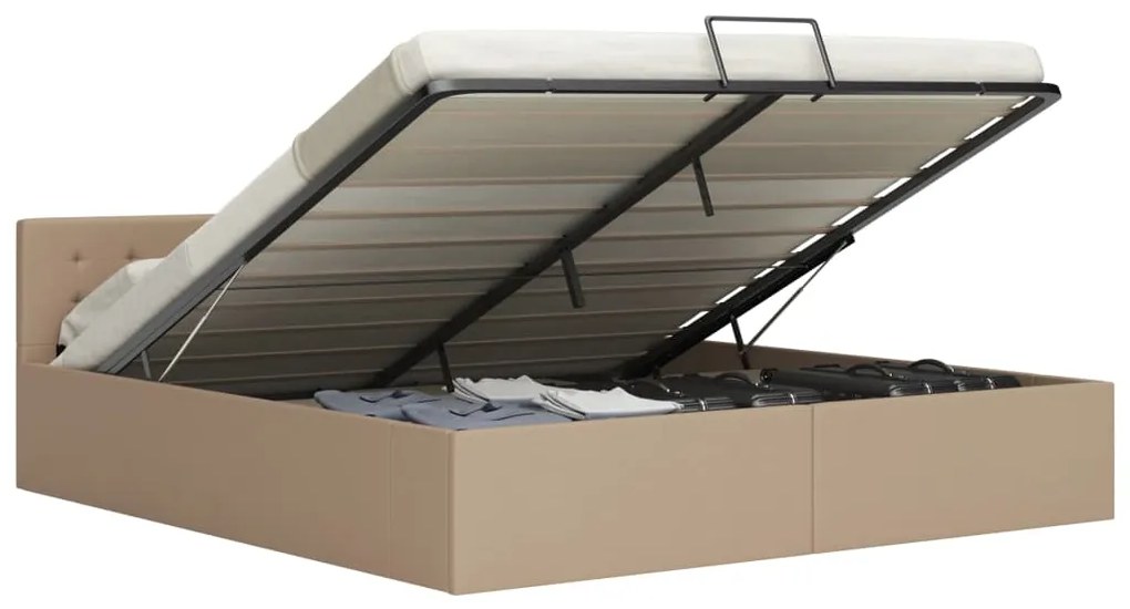 vidaXL Cadru pat hidraulic, depozitare cappuccino 180x200 cm piele eco