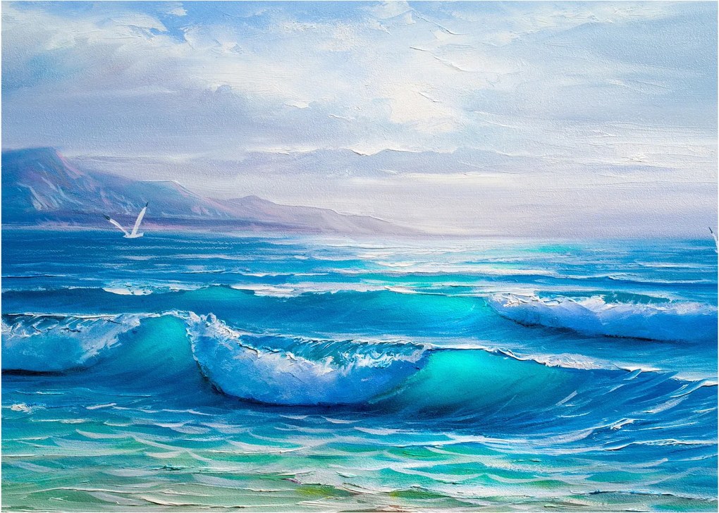 Tablou - Pictură în ulei de mare cu pescăruși (70x50 cm)