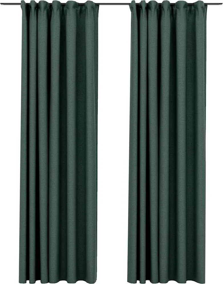 vidaXL Perdele opace aspect pânză, cârlige, 2 buc. verde, 140x225 cm