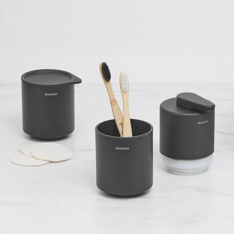 Cutie accesorii pentru baie Brabantia MindSet Mineral 1005686, Baza antiderapanta, Finisaj mineral, Gri