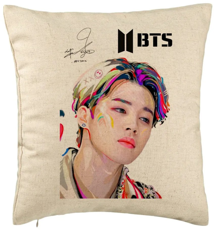 Perna Decorativa BTS Jimin, 40x40 cm, Bej, Husa Detasabila, Burduf