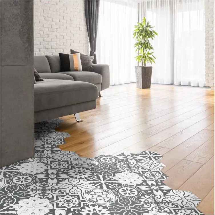 Set 10 autocolante impermeabile și anti-alunecare pentru podea Ambiance Hexagons Rosito, 20 x 18 cm