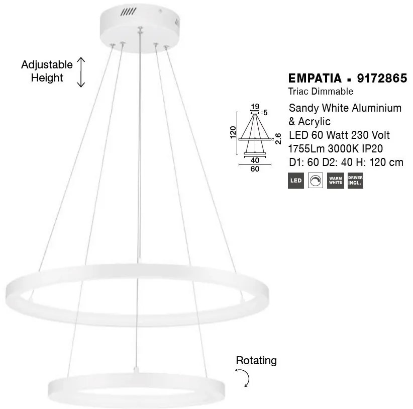 Lustra LED dimabila design circular EMPATIA D-60cm