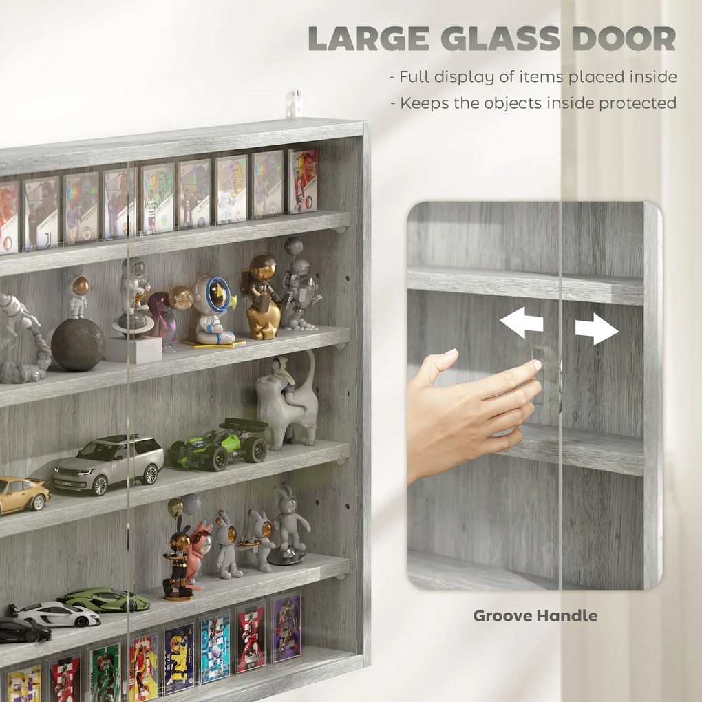 HOMCOM Dulap Tip Vitrină de Expoziție cu Rafturi Reglabile, Montată pe Perete, Negru | Aosom Romania