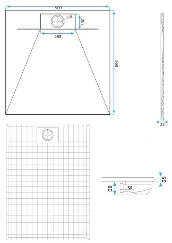 Rea Bazalt Grey cadita de dus patrata x90 cm gri REA-K4105
