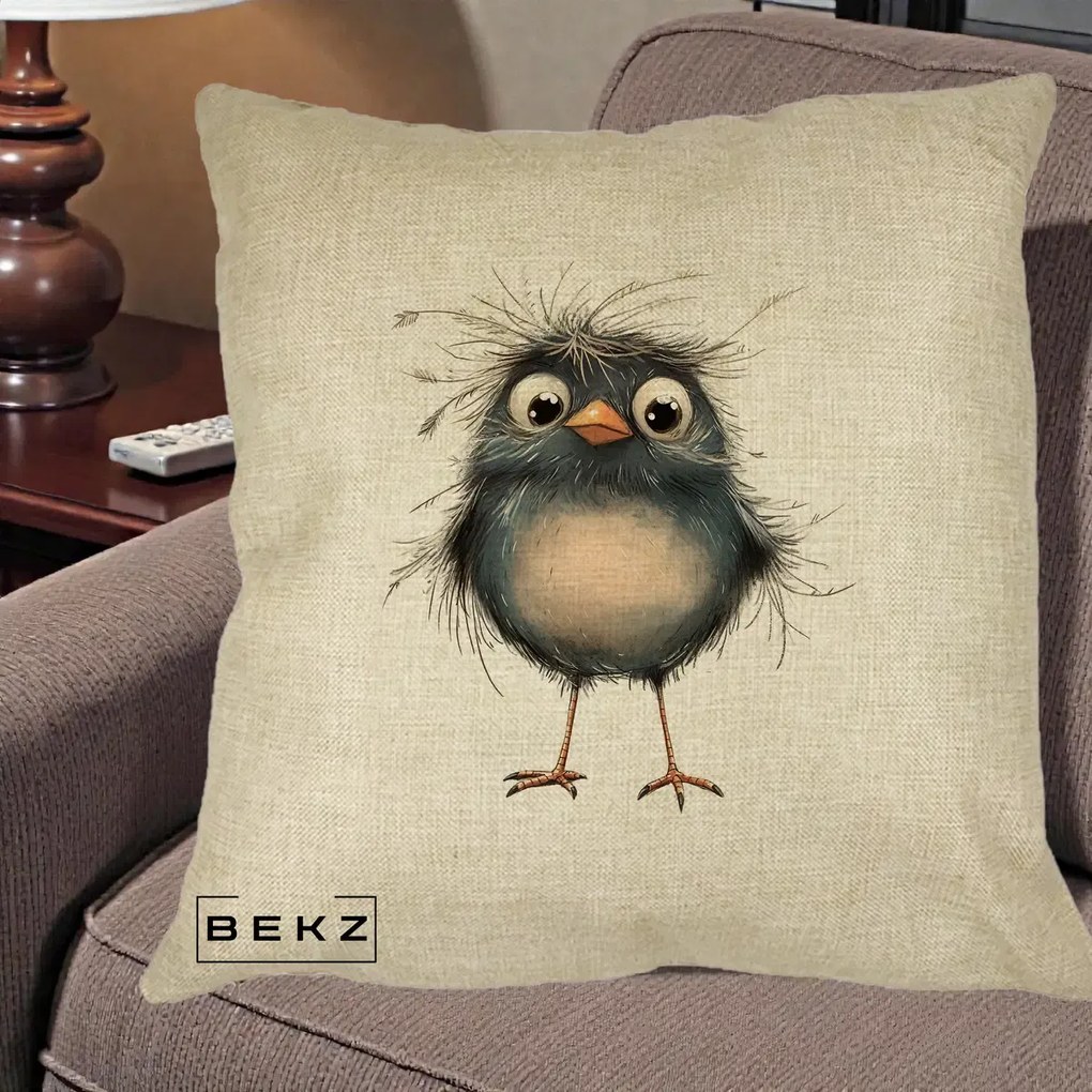Perna Decorativa Pui Negru Zbarlit cu Pene Fine, 40x40 cm, Crem, Husa Detasabila, Perna Inclusa, BEKZ®