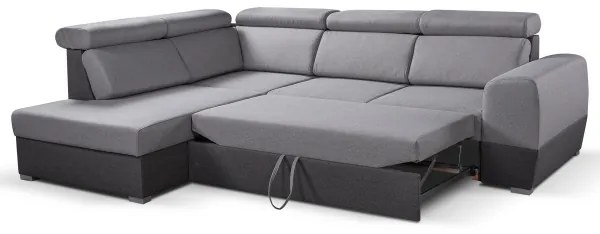 Canapea colțar extensibilă în L MATRIX gri cu spațiu de depozitare, stânga