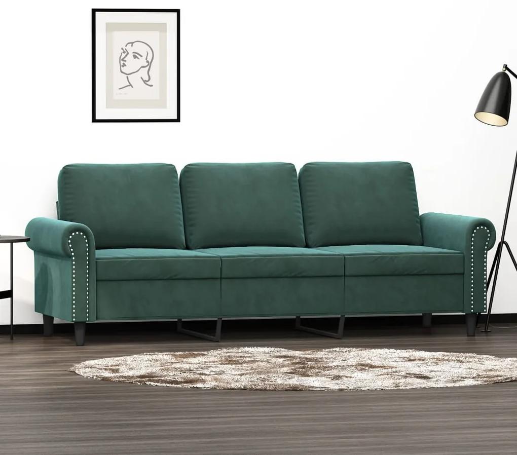 Canapea cu 3 locuri, verde inchis, 180 cm, catifea