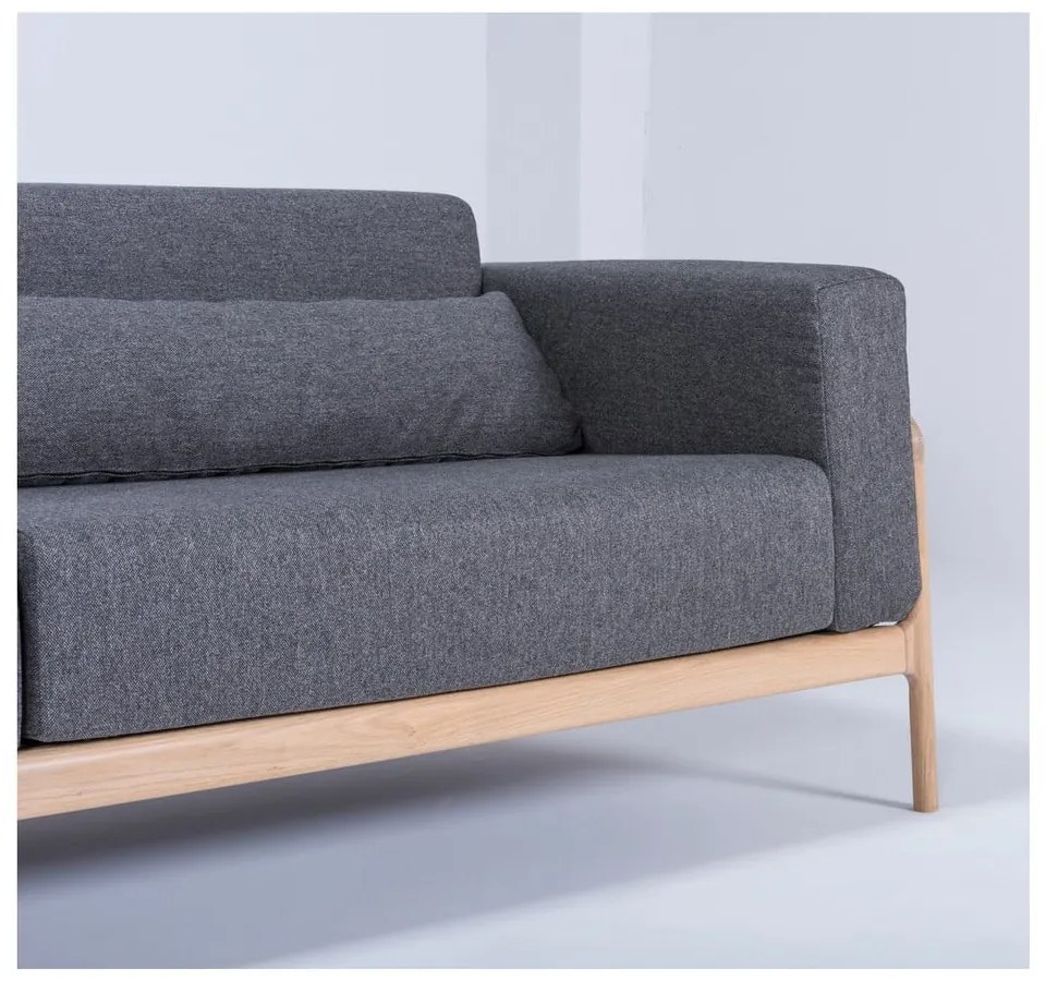 Canapea cu structură din lemn de stejar Gazzda Fawn Plus, 240 cm, gri închis