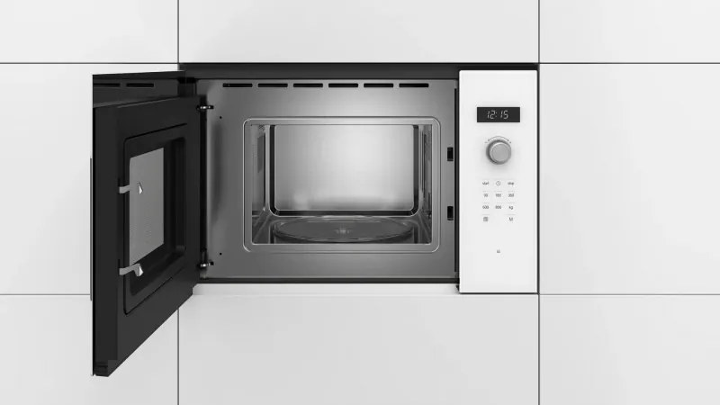 Cuptor cu microunde de încastrat Bosch BFL524MW0, 20 l, 800 W, 7 programe, Memorie, Dezghețare, Alb