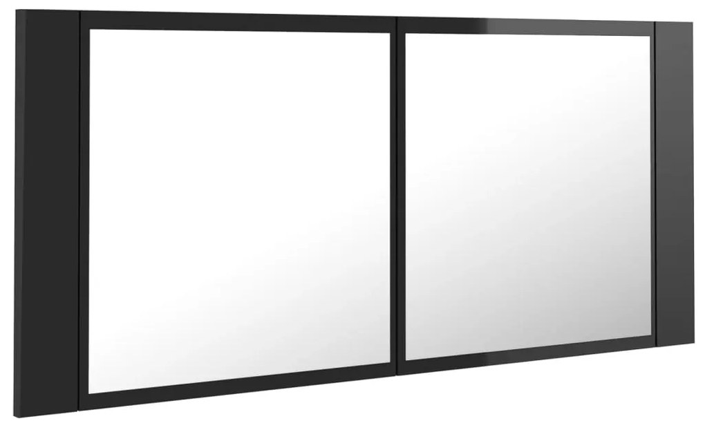 Dulap de baie cu oglinda si LED, negru extralucios 100x12x45 cm negru foarte lucios