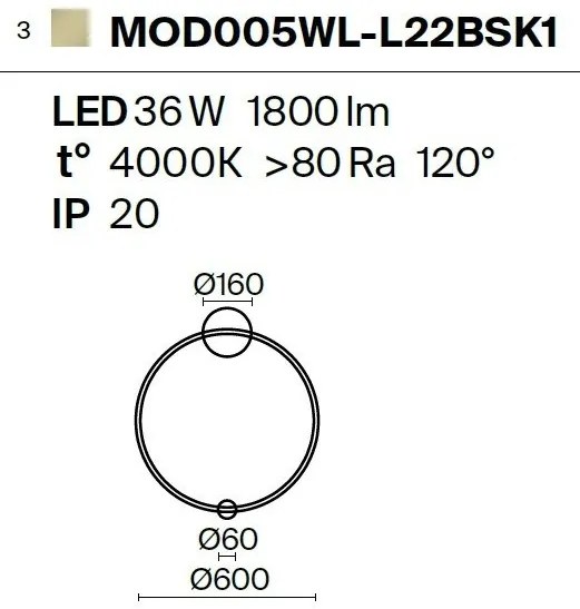 Aplica LED de perete design modern Halo alama 60cm